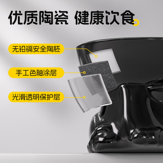 OEMG Cat Bowl Ceramic Cat Food Bowl Black Drinking Bowl Slanted Mouth High Leg Pet Dog Food Rice Bowl Protects Cervical Vertebrae from Overturning Cat Type Ceramic Bowl (Black + White)