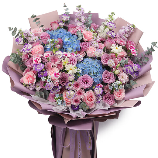 Airi flowers local express delivery giant bouquets of roses, birthday flowers, date flowers for girlfriends, gifts for besties, purple roses, pink snow mountain with hydrangeas, purple platycodon and violets mixed and matched large bouquets