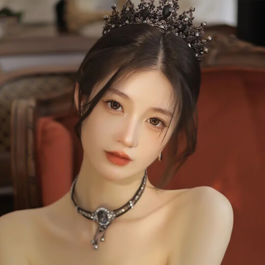 Feng Qixin crown tiara female 18-year-old black crown hair accessories high-end princess bride proposal wedding accessories birthday gift black crown tiara