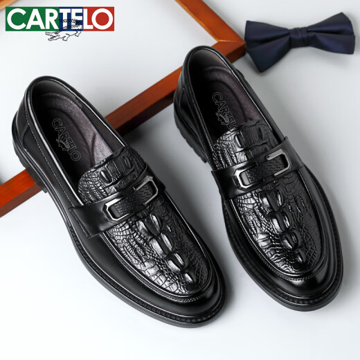 Cartelo Men's Business Casual Shoes de cuero con un pie transpirable Softhide Crocodile Patrón de cocodrilo Zapatos de cuero Hombres 9896 Negro 38
