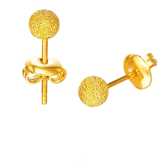 Old Phoenix Gold Store Style Peas Earrings Women's Silver Beads Ball Gold Frosted Earrings Simple Ear Bone Nails Small Small Ear Holes 3mm Gold Frosted Peas Earrings Pair