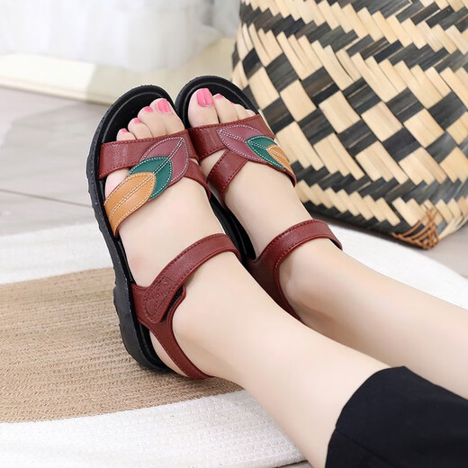 [Home] Sandalen mit scheißartigem Gefühl, sommerdicke Sandalen, modische, hochdicke, rutschfeste trendige Frauen-Sandalen im Freien) '5 Homes/718] Burgundy 38 [nur eine Größe kleiner]