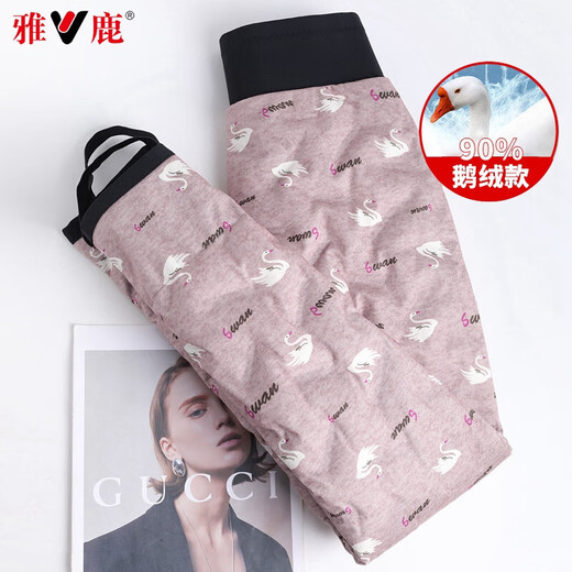 Yalu Women's Goose Down Pants 2025 Winter New Fashion High Waist Slim Thick Outerwear Warm Plus Velvet Cotton Pants Women Black 175/XL