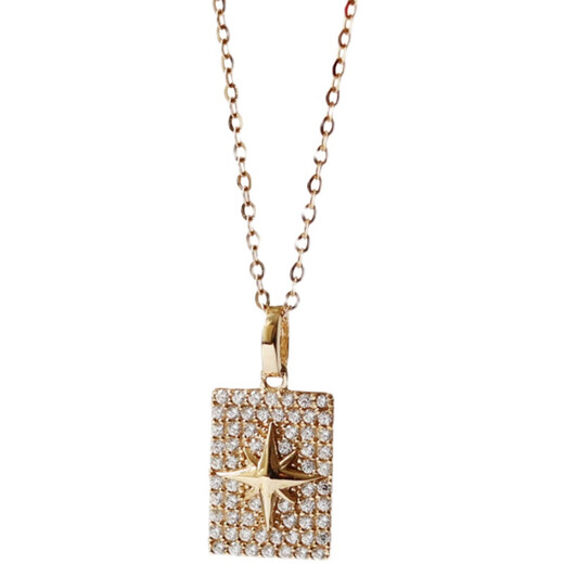 Miling Light Luxury Korean Pure 14K Gold Necklace Women's Square Full Diamond Inlaid Octagonal Star Pendant K Gold Clavicle Chain Individual Pendant Does Not Include Chain
