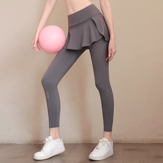 Yuebu yoga pants fake two-piece sports trousers women's tight high-waisted running fitness pants autumn and winter badminton uniform quick-drying pants skirt black sherpa S recommended 80-95Jin Jin equals 0.5 kg