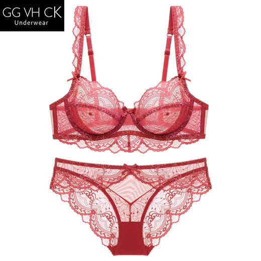 GG VH CK light luxury ultra-thin sexy underwear for women autumn new breathable lace big breasts small anti-sagging large size bra set rouge red brand underwear limited edition 85B with XL underwear