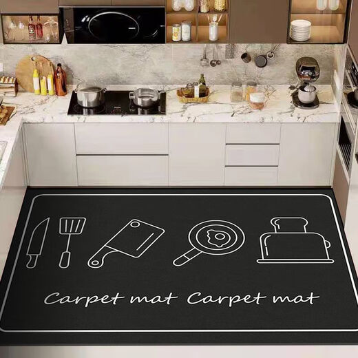 Xuxian floor mats, kitchen floor mats, stain-resistant mats, household anti-slip carpets, water-absorbent and oil-proof, large-area custom-made foot mats, black kitchenware, 100*160cm, waterproof and anti-scalding