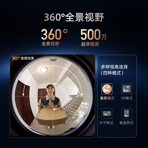 360 Video Türklingel 6Pro 5-Megapixel-Überwachung Smart Doorbell Elektronischer Kamelfisch Augentokla-Kamel-WLAN Mobile Remote-Videoanruf Standard 64G Karten + Kartenleser [neues Produkt] Video Türklingel 6pro (Panorama Ansicht)
