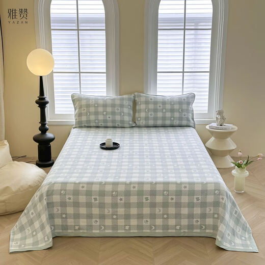 Yazan's new six-layer pure cotton gauze soft mat newborn baby bedding set innocence series plaid time green 220*240cm extra large double sheet