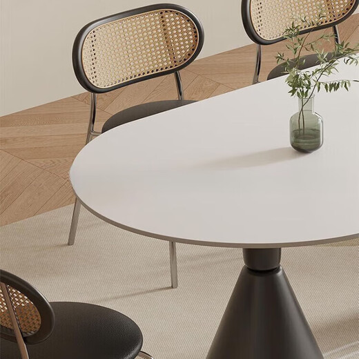 Heji Rock Table 2025 Nordic style semi-oval dining table and chair combination modern simple peninsula household light luxury dining table [remark shape] CZ-9902 pure white rock plate + white legs table and chair [1.6 meters dining table + 2 egg roll chairs]