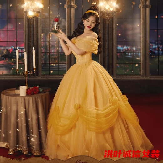 事思黄色晚礼服女新款高端轻奢贝儿公主同款婚纱法式超仙森系 黄色 S 160