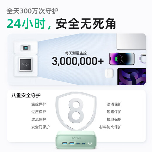 ANKER small square box 67W desktop charging station gallium nitride socket strip multi-port type-c fast charging Apple 17 mobile phone notebook charger desktop power strip green