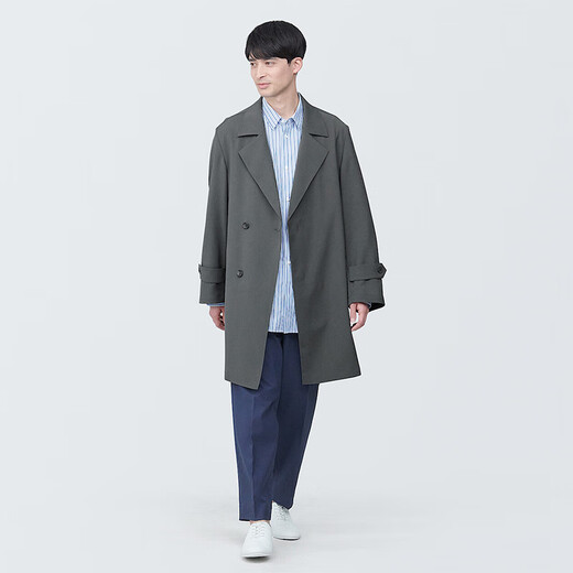无印良品（MUJI） 男式 双排扣大衣 风衣外套男春秋 中长款 AD0V8C4S 炭灰色 XL 180/104A