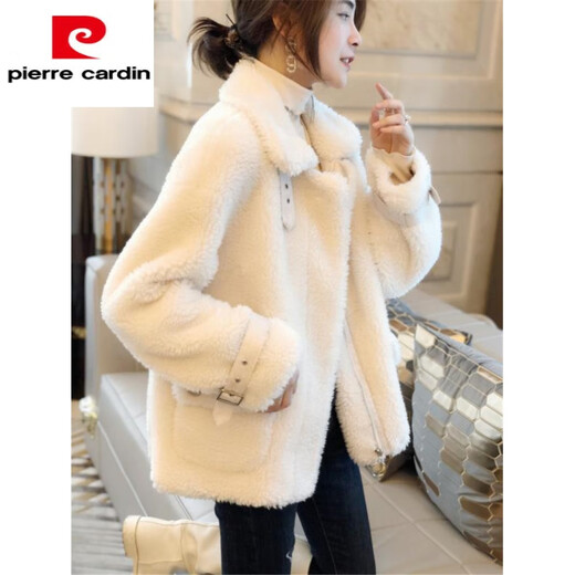 Pierre cardin 2023 Spring and Autumn New Grained Sheep Sheep Coat Fur One-piece Coat Women's Thickened Lamb Fur Young Style Beautiful M 115Jin [Jin equals 0.5 kg]