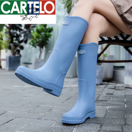 卡帝乐鳄鱼（CARTELO）日系女士雨靴夏季雨鞋女款赶海水鞋高筒防水防滑时尚外穿胶鞋软底 689黑色 建议拍大一码 38