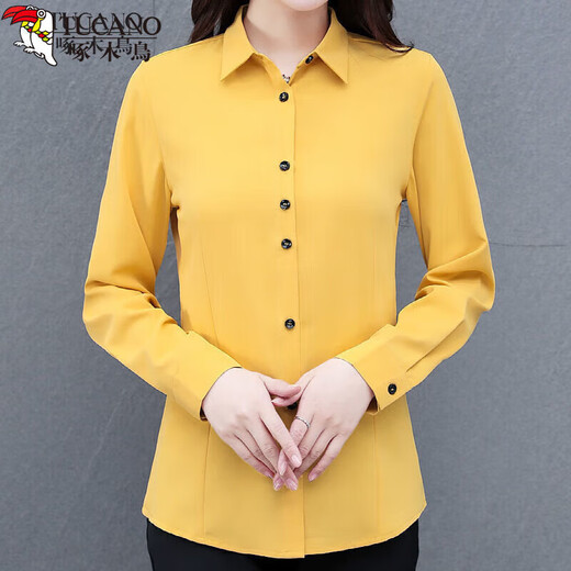 Woodpecker Shirt Women's Shirt 2022 Women's Comfortable and Versatile Casual Long Sleeve Mid-Length Outerwear Style Slim and Fashionable Rust Red 2XL Recommended 115-130 Jin Jin equals 0.5 kg