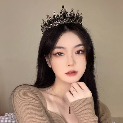 Feng Qixin crown tiara female 18-year-old black crown hair accessories high-end princess bride proposal wedding accessories birthday gift black crown tiara