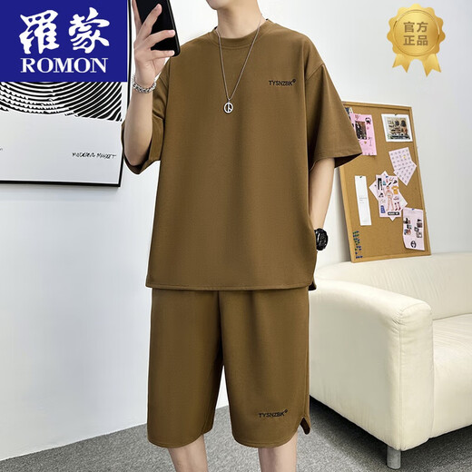 ROMON 2025 Summer informal Sports Casta delgada de los hombres Desdecables pantalones cortos de manga corta Conjunto de dos piezas de dos piezas de ropa para hombres Tz683dt White Short Manga + pantalones cortos M