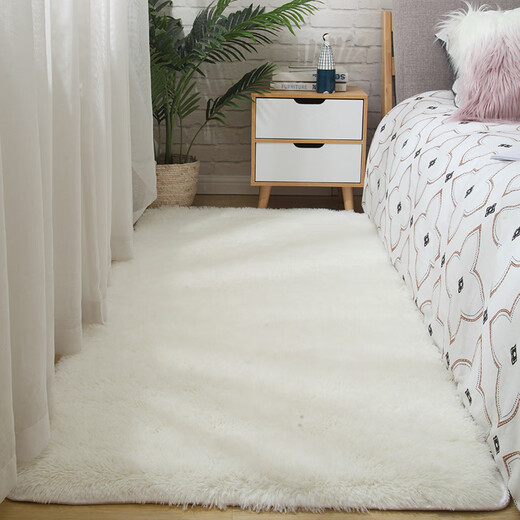 Hua Feihua Nordic ins style girly white plush bedroom bedside living room coffee table carpet customized full-cover carpet off-white upgraded thickened 200x300 cm