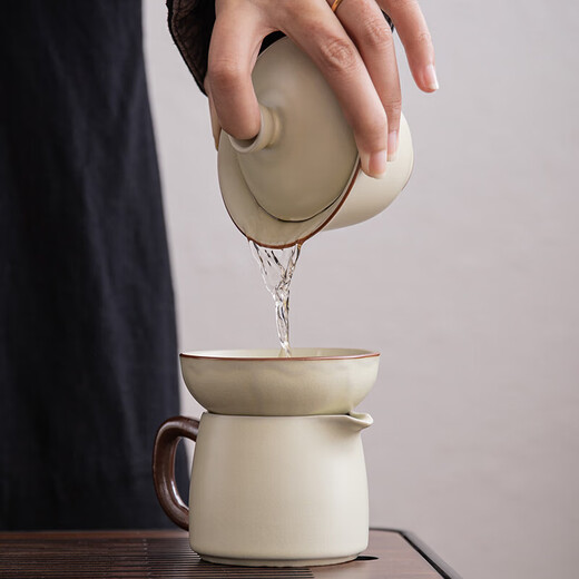 Lingyi tea set complete tea set set beige Ru kiln teapot tea cup gift box beige Ru kiln 16-head gift box set