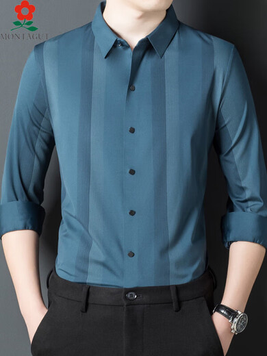 Mengtejiao men's mulberry silk men's long-sleeved shirt for spring middle-aged high-end business casual striped non-iron shirt 9921-Black 4XL one size 190 suitable for 185-210Jin [Jin equals 0.5 kg]