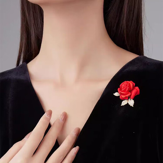 VISIT red rose brooch for women, light luxury, exquisite suit with gift gfn red flower gtrd