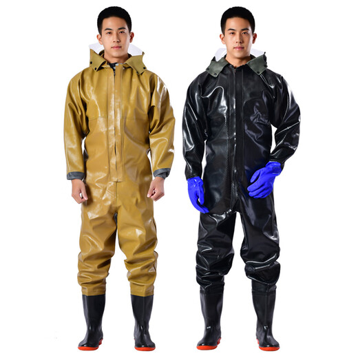 Mengda full-body waders one-piece fishing rain pants with rain boots waterproof clothes fish-catching waders water shoes reservoir men's leather fork anti-puncture sole black double rubber full size one size 37 shoe size
