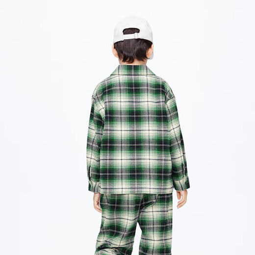 Little MO&Co. Children's clothing spring new style boys' pure cotton plaid long-sleeved shirt zipper jacket green and white plaid 120 120/60