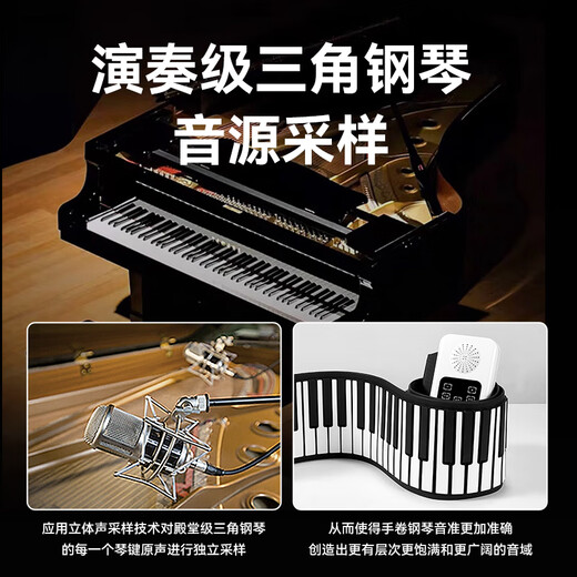 Cega手卷钢琴88键初学者便携折叠电子钢琴乐器手卷琴 88键 黑旗舰款+套餐D