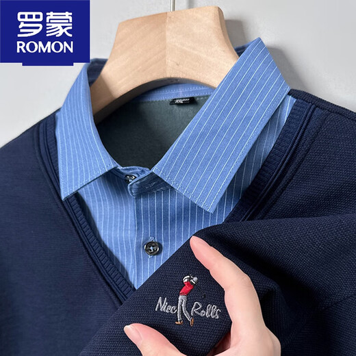 Romon warme Hemdkragen Männer plus Samt verdickter Pullover 2023 neuer Stil mittleren und jungen Menschen Urlaub zweiteiler Pullover Herbst- und Winterstil 687 Gray Plus Velvet L.