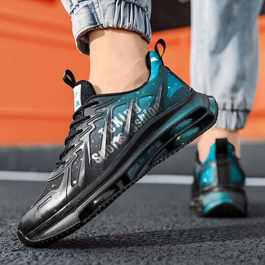
GUQIAN men's shoes 2025 new sports and leisure running cushion shock-absorbing junior high school students' height-enhancing dad shoes trendy shoes for men TK757 black and green 43 (265mm)