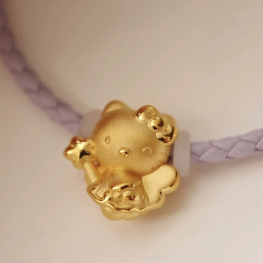 Jingyue Long Gold Hello Kitty Pendant 999 Pure Gold Fairy Angel KT Cupid Cady Cat Pendant Women's Necklace Gold Fairy Stick KT About 0.6-0.7g+S925 Necklace