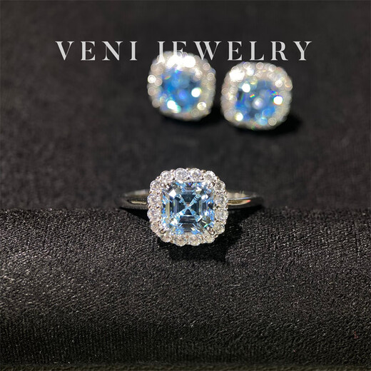 Tan Hai Veni Jewelry Santa Maria Cultivation Aquamarine Ring Simple Light Arm Earring Set Versatile White H17 Aquamarine US Size 8 (Hong Kong Code 16-17)