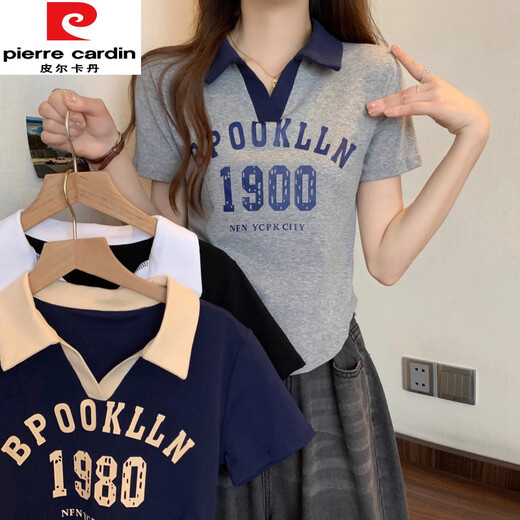 皮尔卡丹（pierre cardin）半袖女2025年新款大尺码女装夏季胖m妹正肩短袖t恤polo衫微胖女上 黑色 826【优质版】今年流行的轻 M 【建议80-100斤】