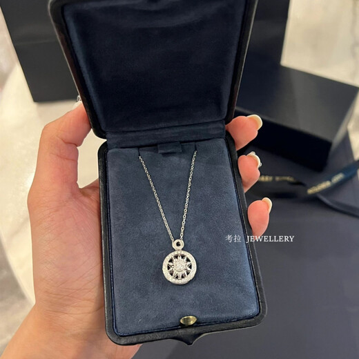 Muqian HV sunflower necklace for women.K rose gold round compass clavicle chain sterling silver diamond ferris wheel pendant trendy Gats sunflower necklace silver series