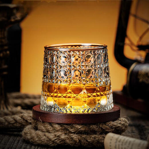 NOTICS whiskey cup household crystal wine cup light luxury high-end tumbler rotating glass beer cup with coaster cut flower + snowflake + diamond + water pattern 280ml 4 pieces