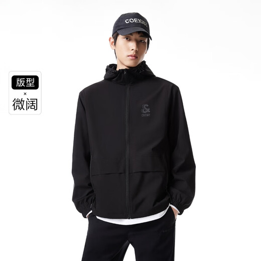 JACK&JONES Men's Trendy Spring and Autumn Jackets Men's Hooded Windproof Tops Outdoor Casual Jackets Short Versatile Jackets Men E41 Black-1 L (180)