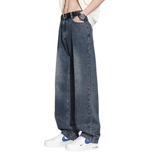 Nebel Sky Jeans Herren Sommer Dünne losen amerikanischen Casual Hosen für die Trendy-Wäsche von Jungen Retro Wide-Leg Hosen 718-K870 Dark Blue M (Empfohlen 110-130jin [Jin entspricht 0,5 kg]))