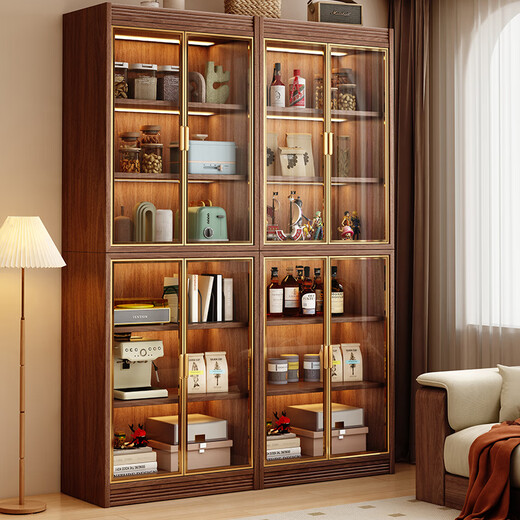 Yahua xiangshe schwarze walnuss massive Holzschrank leichte Luxusweinschrank Wohnzimmer Lagerschrank Kombinationskabinett Schrank dreitürige Seitenschrank ohne leichte Montage
