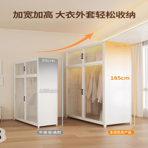 简易衣柜卧室家用出租房用组装金属全钢架新款衣橱小户型收纳柜子 PC对开门衣柜800*500*1585