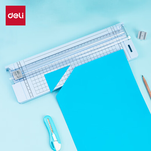 得力小型裁纸刀简约迷你切纸刀A4便携裁纸机裁切照片手动切纸机割纸刀美工刀裁剪器裁纸神器浅蓝