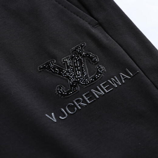 威杰思（VJC）春夏男装休闲裤系带修身运动直筒裤时尚男士潮流衣B23BP3527 黑色 XXL/54