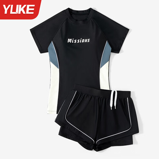 Swimsuit for women conservative split fat girl covers belly and looks slim 2024 new ladies sexy hot spring swimsuit slimming black + PU cap + swimming goggles + earplugs and nose clip M size recommended weight 85-95Jin Jin is equal to 0.5 kg