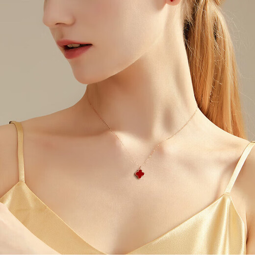 Ji Sifan light luxury necklace women's four-leaf clover rose gold jewelry Valentine's Day anniversary birthday gift for girlfriend and wife rose gold peacock green four-leaf clover necklace