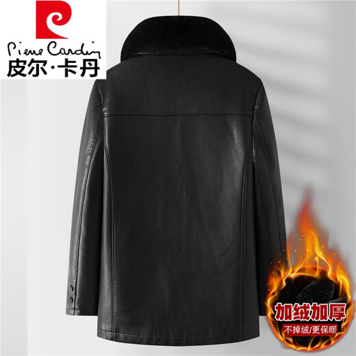 皮尔卡丹产冬季中老年人皮衣男加绒加厚可拆卸胆爸爸装外套大码皮夹克棉袄 588款黑色 【一体加绒】 190/4XL 适160-180斤