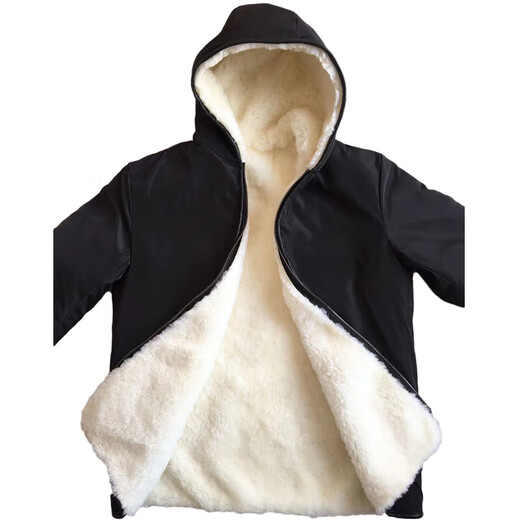 
IMPRESSWIT whole sheepskin coat with fur integrated hooded genuine leather pure sheep wool inner liner cotton jacket top thickened jacket men and women black 170/92A 100-120Jin [Jin equals 0.5 kg]
