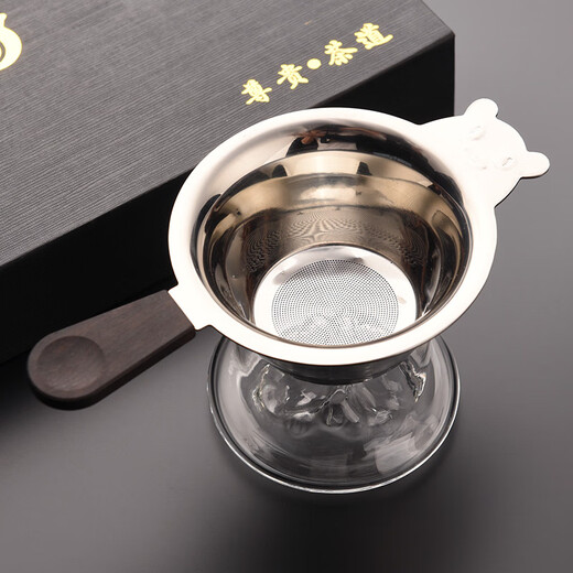 Jinge fair cup tea drain stainless steel food grade 304# filter creative tea filter tea water separation tea set accessories filter tea Panda tea drain rosewood handle + Guanshan base