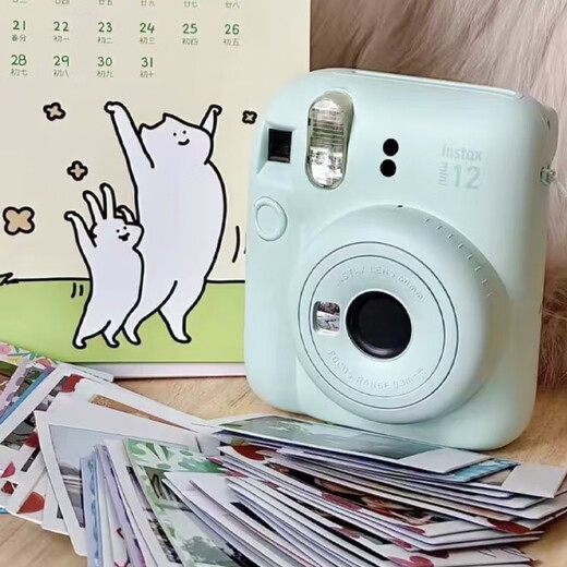 Fuji (FUJIFILM) Polaroid mini12 mini11/7/9 upgraded model, photo paper, one-time imaging camera, photo birthday gift, Mini12 mint green (ready in stock), official standard + Ins style photo frame + photo album + crystal case