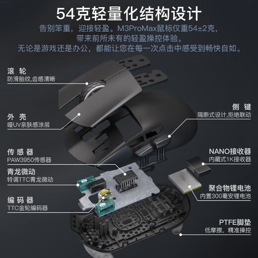 Darmoshark达摩鲨M3PROMAX无线蓝牙三模鼠标可充电有线办公电竞游戏笔记本电脑ipad平板手机通用鼠标8K接收器 红色+NXP数显接收器【拆封不支持7天无理由】