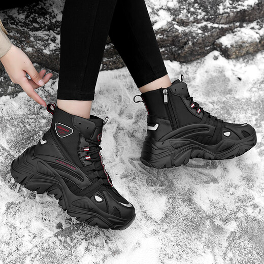 Yijiabao Schneestiefel für Frauen im Winter plus Samt warme Baumwollschuhe Marke Frauenschuhe Vielseitige Schuhe für Frauen 2025 neue Vater Schuhe erhöht 38 empfohlen, eine größere Größe zu nehmen